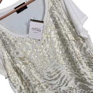 NWT Bob Mackie Womens 1X Plus Sequin Top Art to Wear Animal Print Glam Party Tee